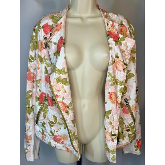 Lane Bryant Floral Moto Jacket – Ivory, Green & Pink – Size 16 - Picture 4 of 10